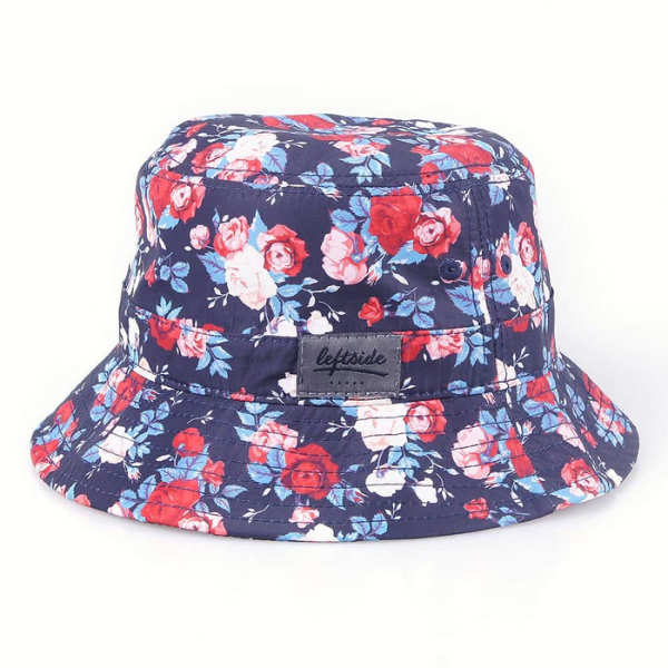 Bucket Hat Leftside Blue Red Floral Print Front Gallery Item.png