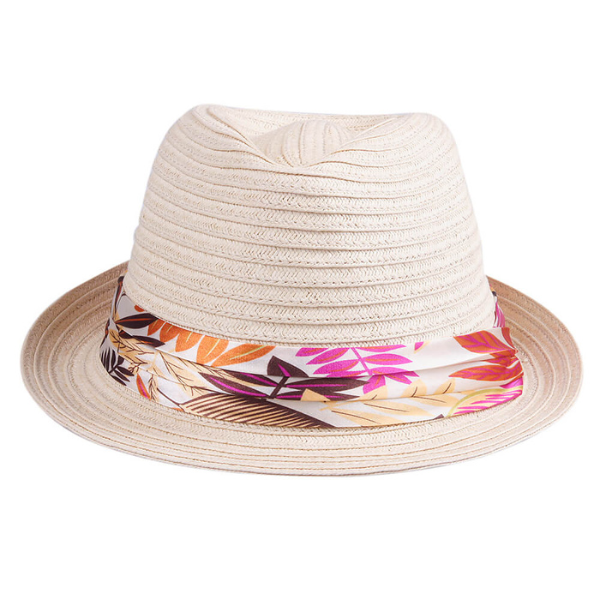 Womens Straw Short Brim Fedora With Teardrop Crown And Sash Gallery Item.png