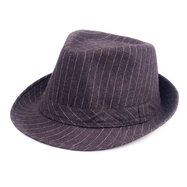 Small Brim Felt Fedora With Teardrop Crown Black With White Pinstripe Gallery Item.png