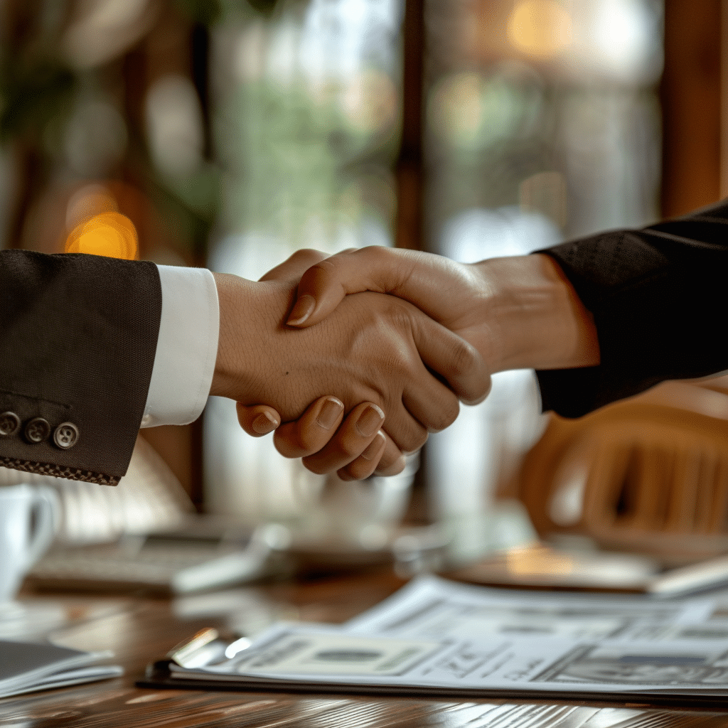 business deal handshake man and woman contract agreement